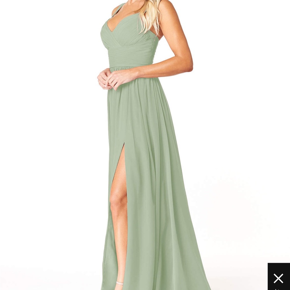 Azazie Chanel Bridesmaids Dress | Dusty Sage | Size 4